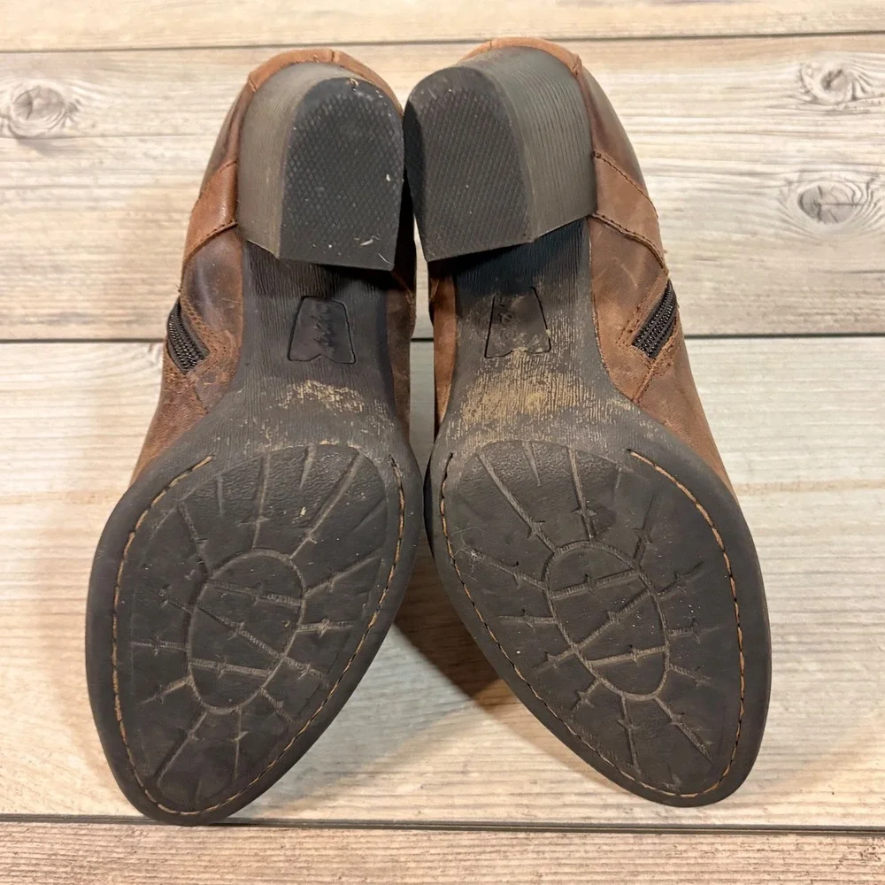 BOC Leather Ankle Boots Women's 7.5‎ Side Zip Heel Casual Boho Cowgirl Western